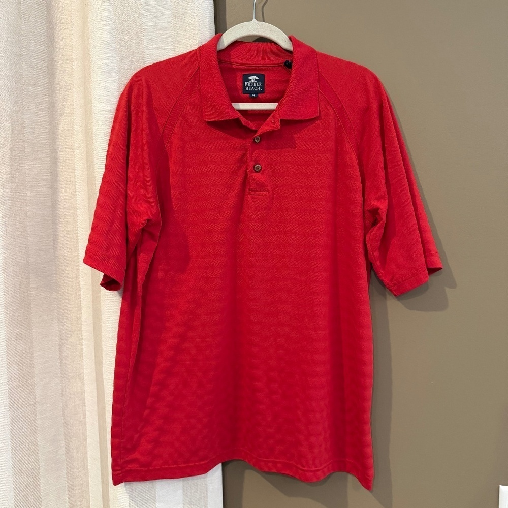 Pebble Beach Red Performance Casual Polo Golf Short Sleeve Shirt, Size Medium